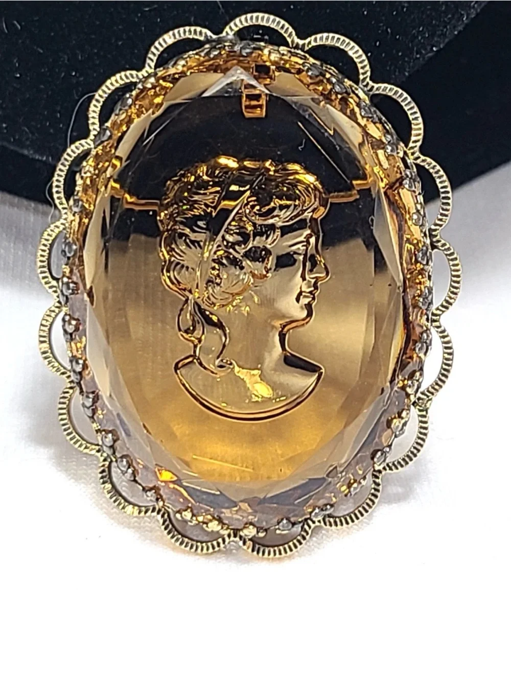 W. GERMANY Vintage Victorian-Style Amber Intaglio Glass Cameo Brooch/Pendant